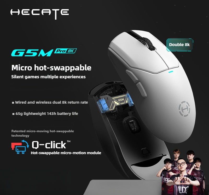 HECATE G5M PRO 8Khz Hot Swappable 32K DPI 550mah 58g with 3 switches Gaming Mouse