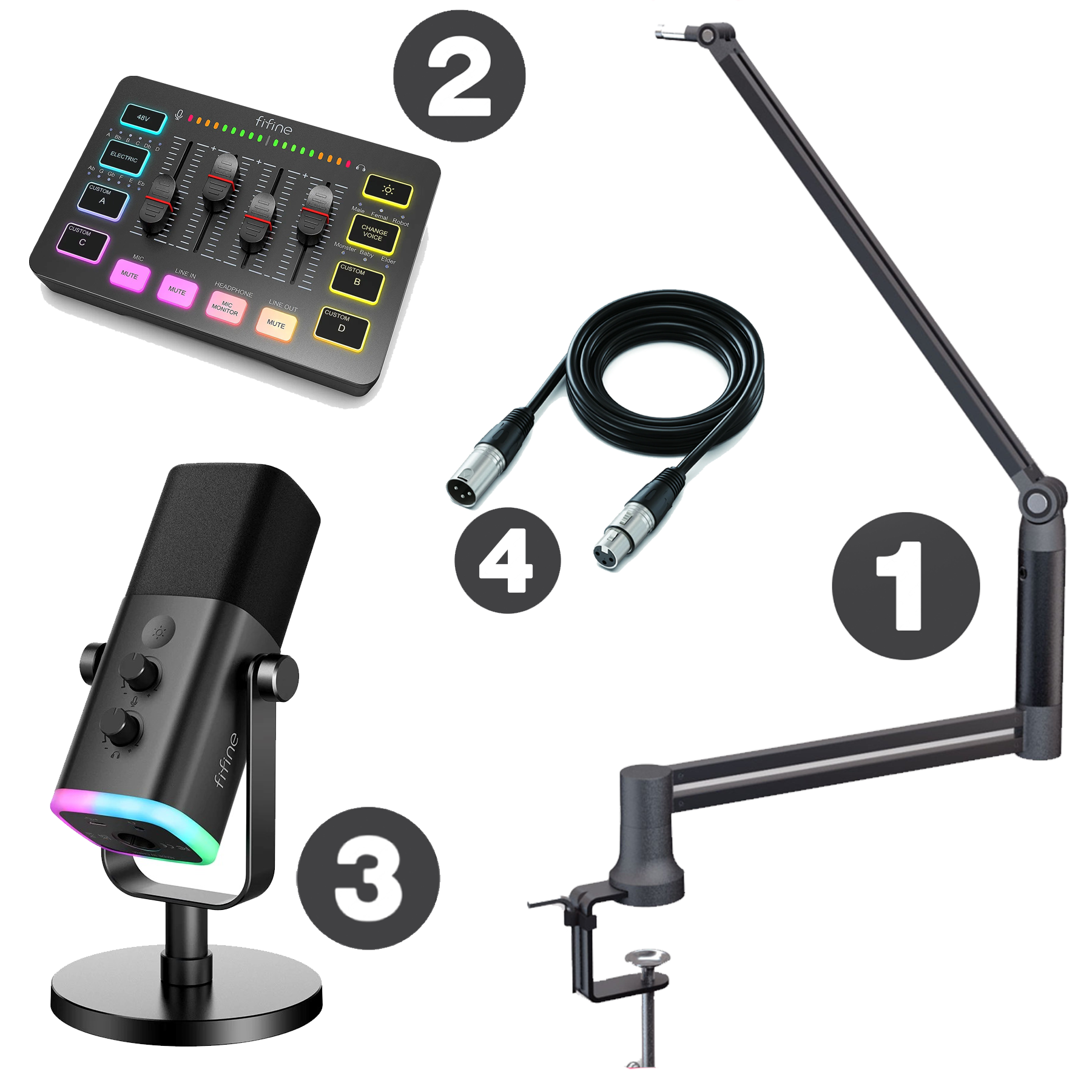 FIFINE Elite Black Package (AM8 V2+Mixer+Elite360 Stand+XLR Cable)