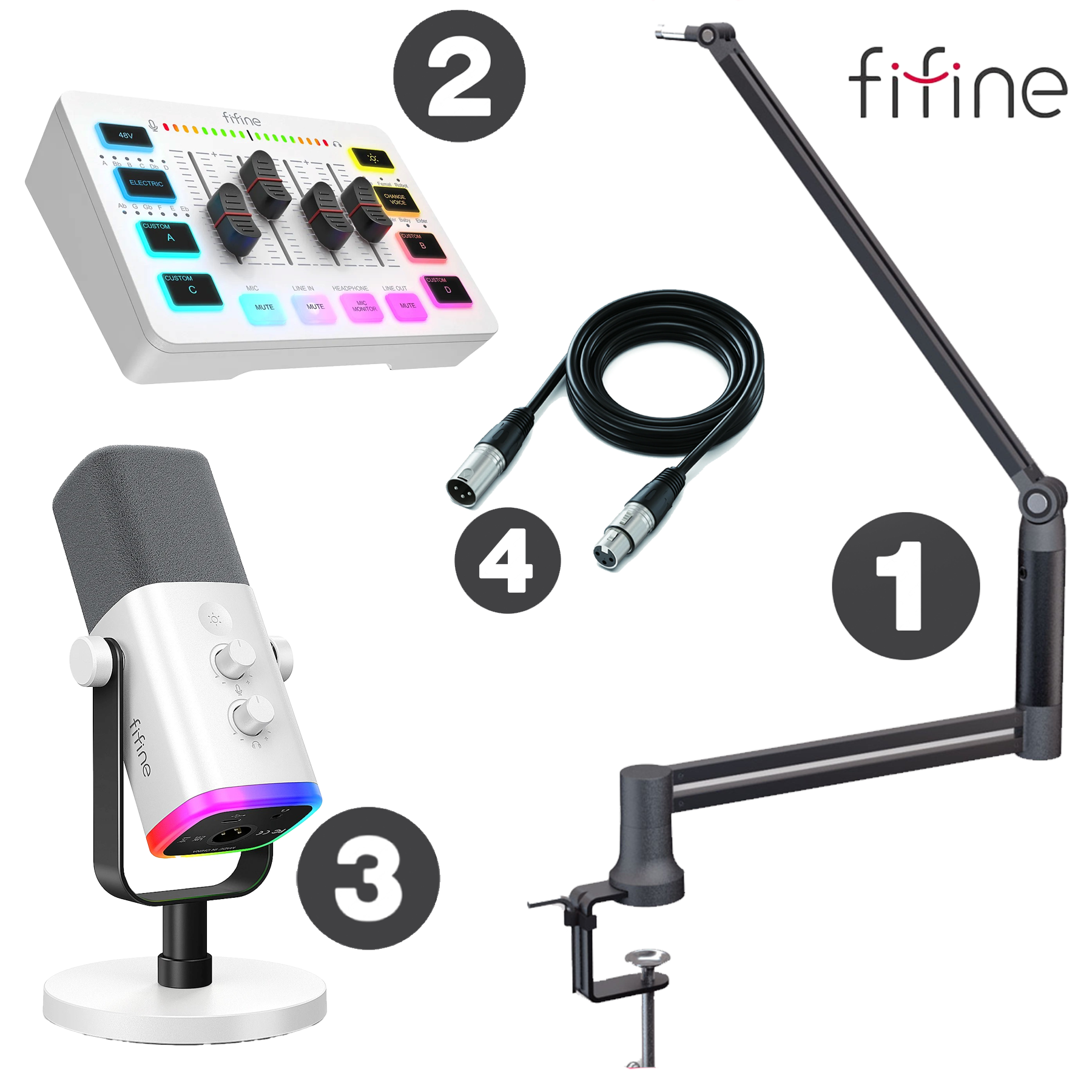 FIFINE Elite White Package (AM8 V2+Mixer+Elite360 Stand+XLR Cable)