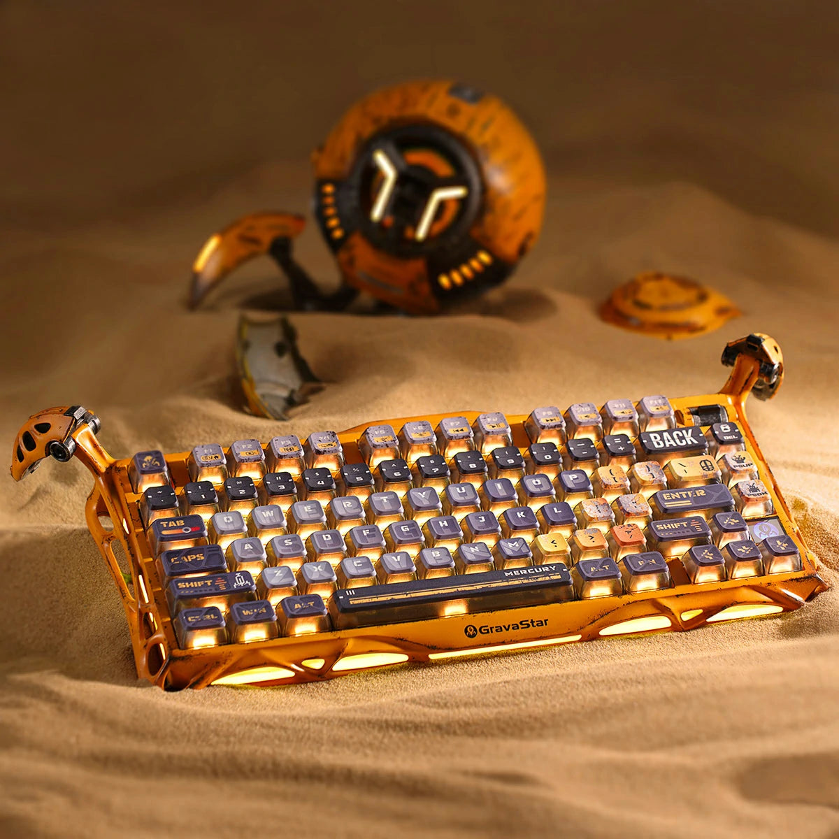 شحن مجاني Gravastar Mercury K1 Pro Battle-Worn Yellow Handcrafted Wireless Keyboard