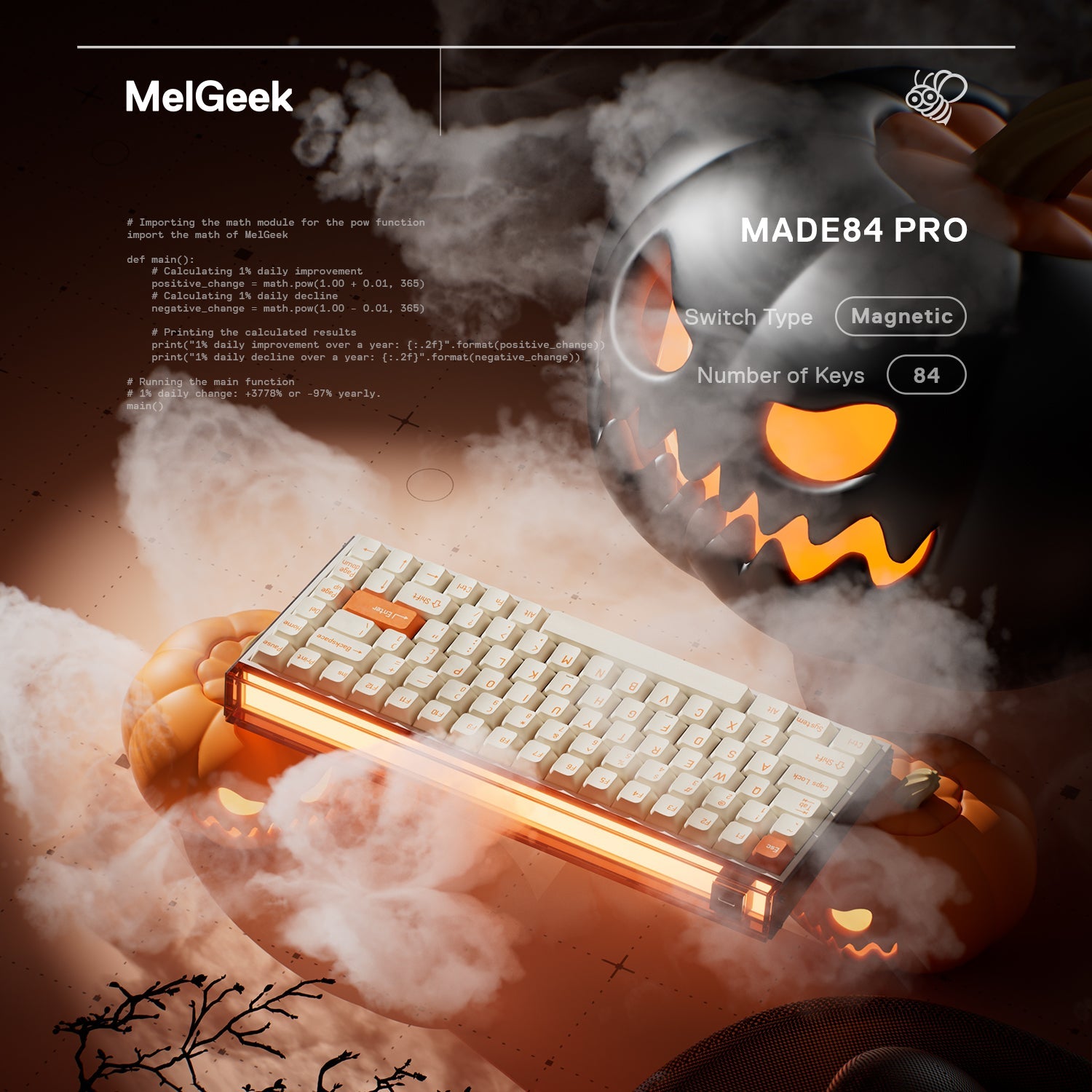 شحن مجاني MelGeek Made84 Pro Orange Edition Magnetic E-sports Keyboard