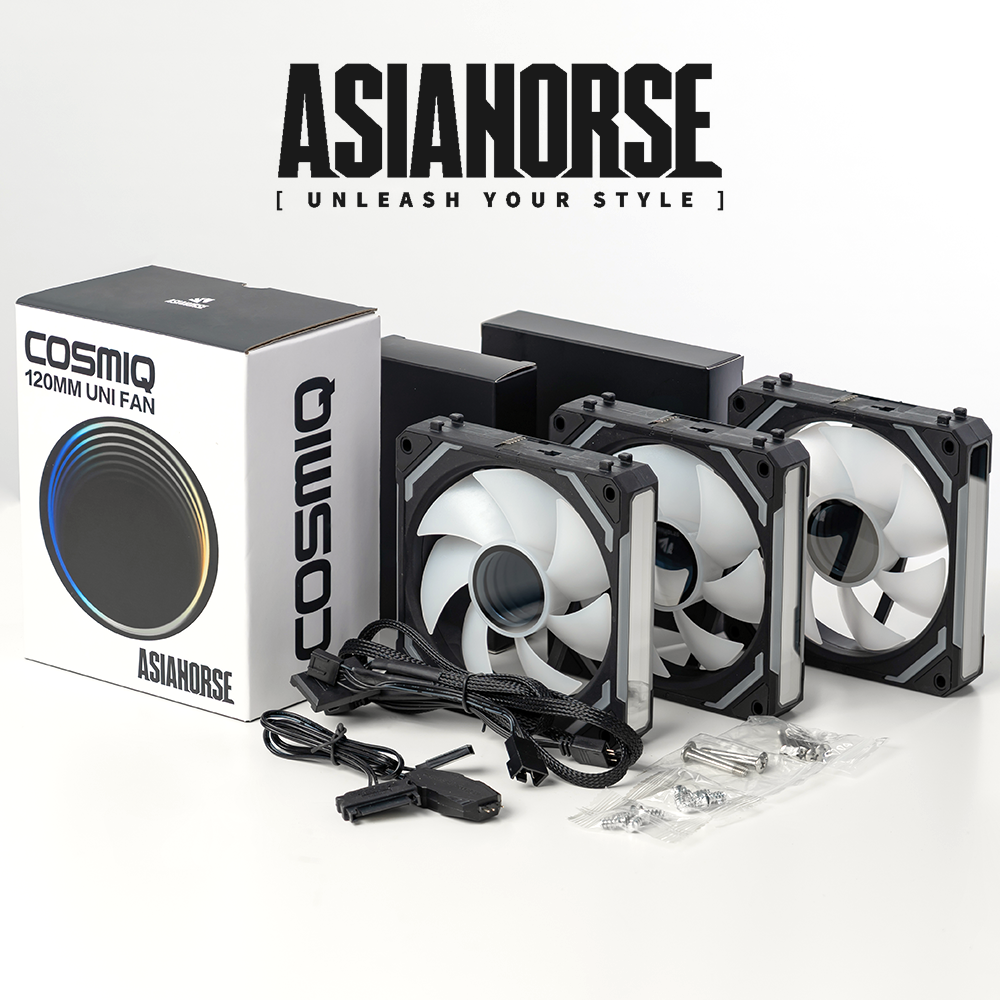 Asiahorse COSMIQ RGB 120mm Daisy Chain PWM Fan — 3Pack with Controller and CPU Cooler Screws