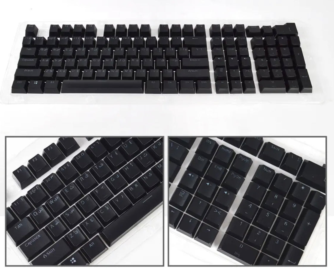 أغطية مفاتيح RGB منقوشة باللون الأسود العربي OEM ABS 104 مفاتيح