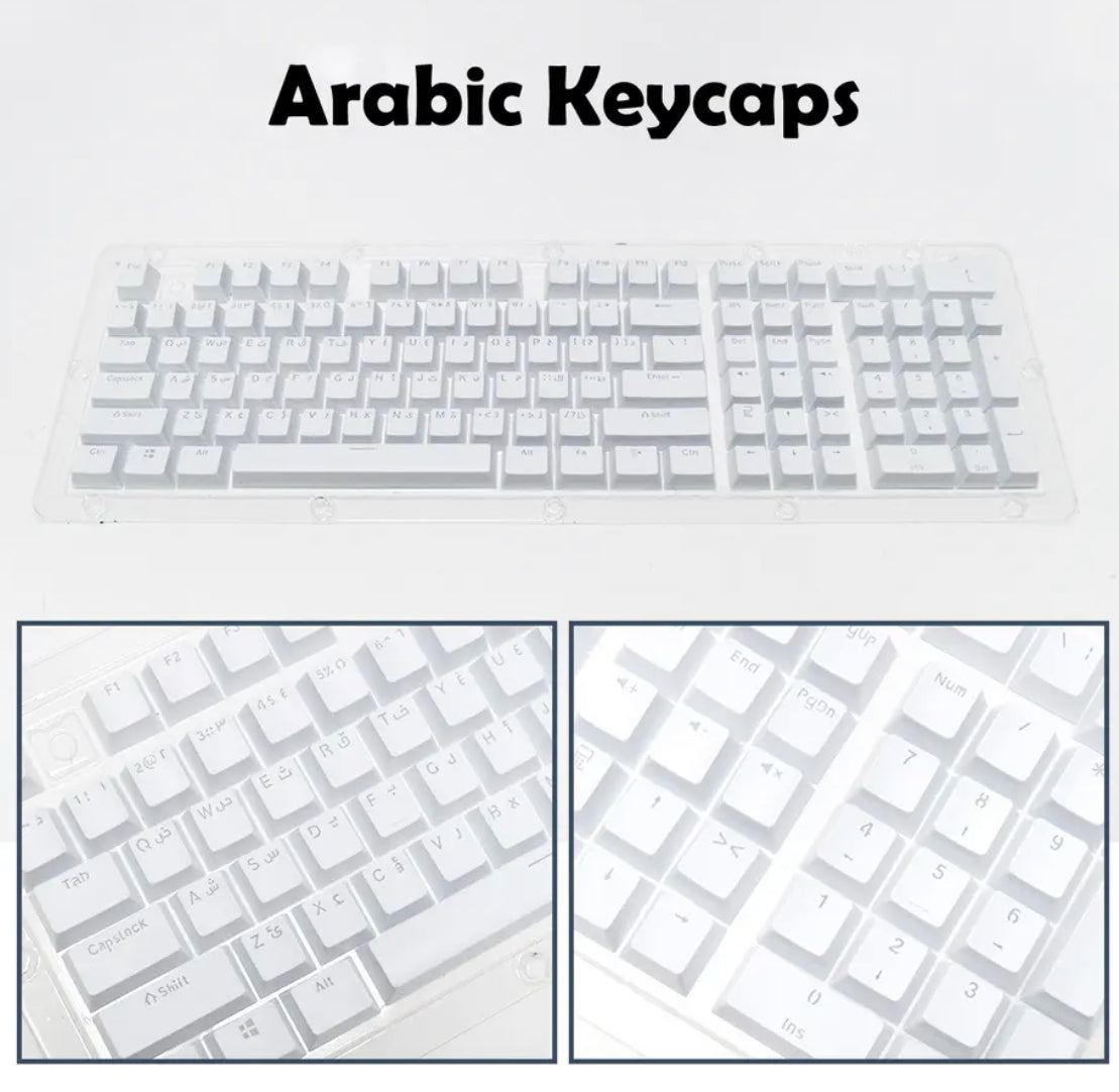 Arabic White Engraved RGB Keycaps OEM ABS 104keys