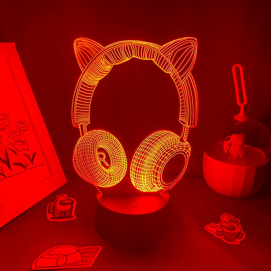 Headset Earphone Neon Acrylic Touch Night Light