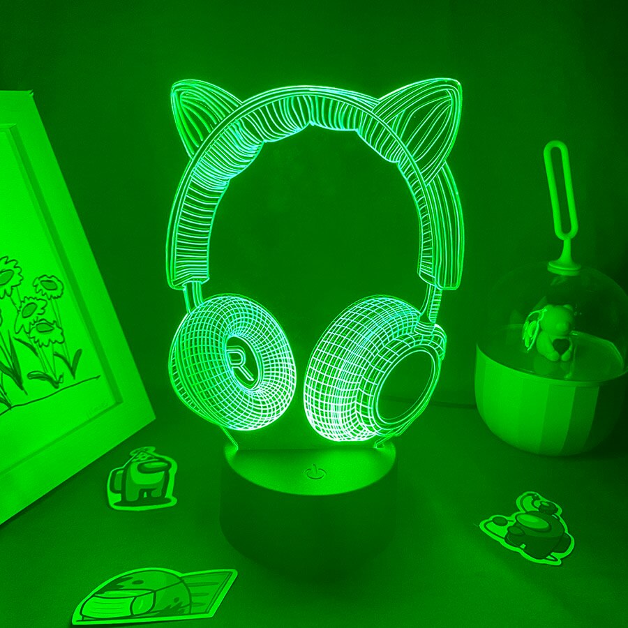 Headset Earphone Neon Acrylic Touch Night Light