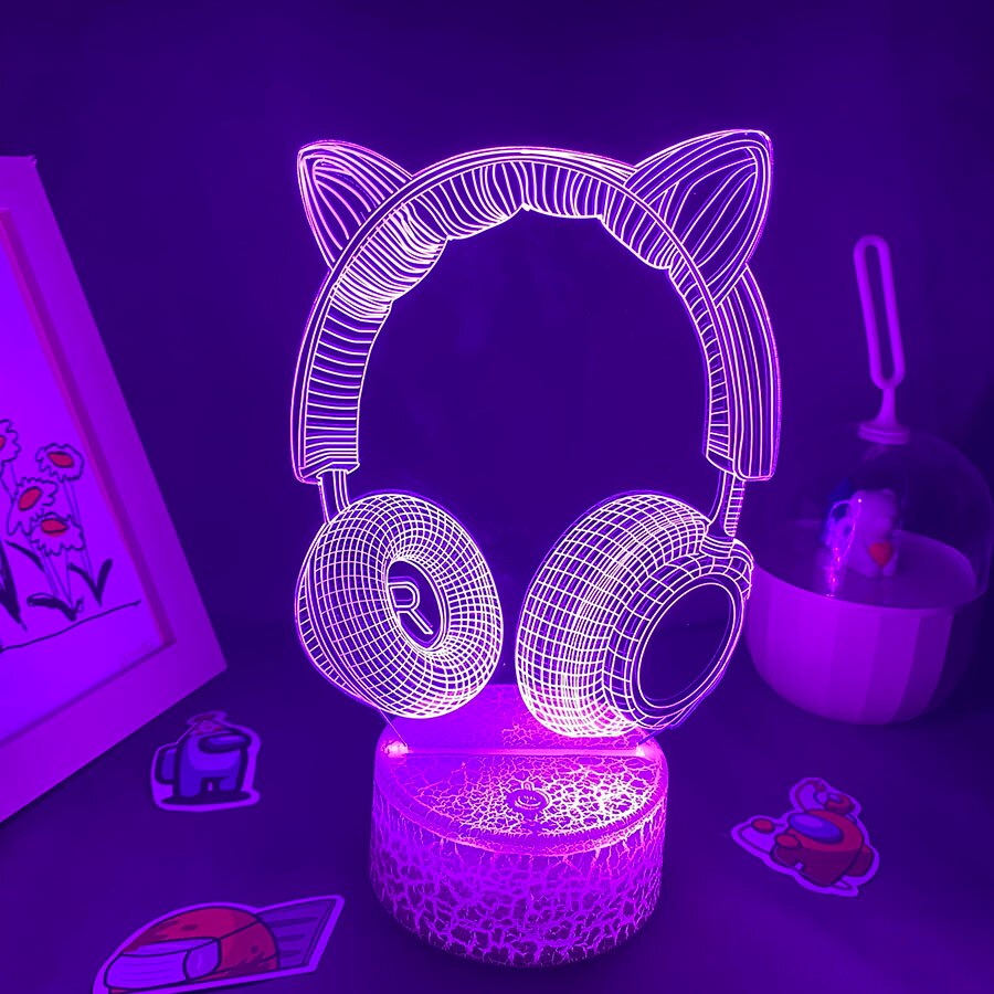 Headset Earphone Neon Acrylic Touch Night Light