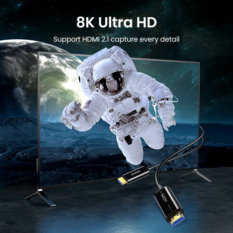 UGREEN 8K HDMI كابل ألياف بصرية HDMI 2.1 ديناميكي HDR 8K/60 هرتز 4K/120 هرتز فائق السرعة 48 جيجابت في الثانية eARC 3D HDCP2.2 لتلفزيون سامسونج 8K