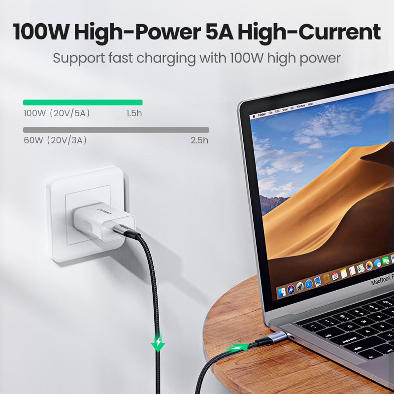 Ugreen 5A USB C to Type C Cable for Macbook Pro PD100W USB 3.1 Gen 2 Fast USB C Cable for Samsung S9 Note 9 Quick Charge4.0 Cord