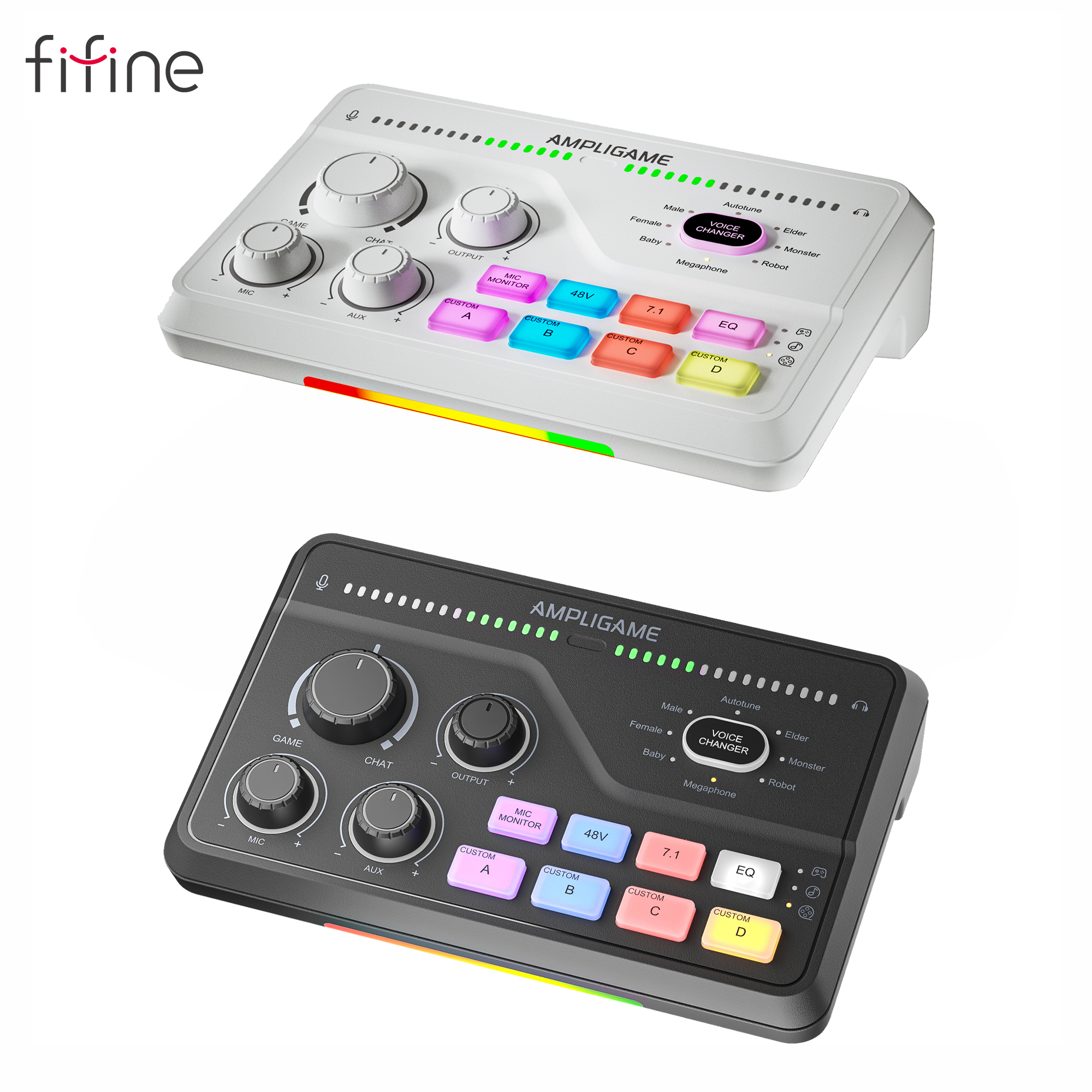 شحن فوري FIFINE (SC8 + L9 XLR) Bundle Cable Gaming Mixer 4-Channels/XLR RGB With Pahntom Power (White/Black)
