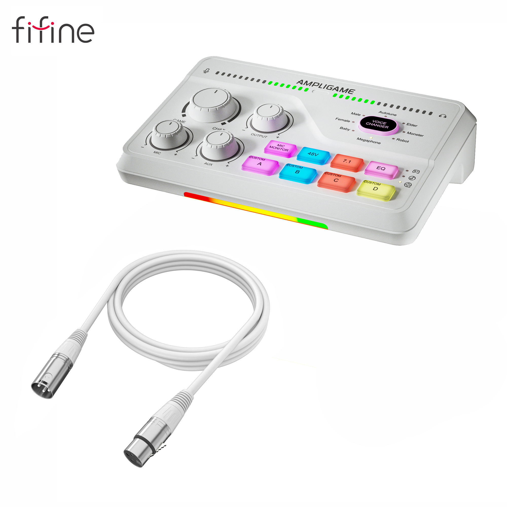 شحن فوري FIFINE (SC8 + L9 XLR) Bundle Cable Gaming Mixer 4-Channels/XLR RGB With Pahntom Power (White/Black)