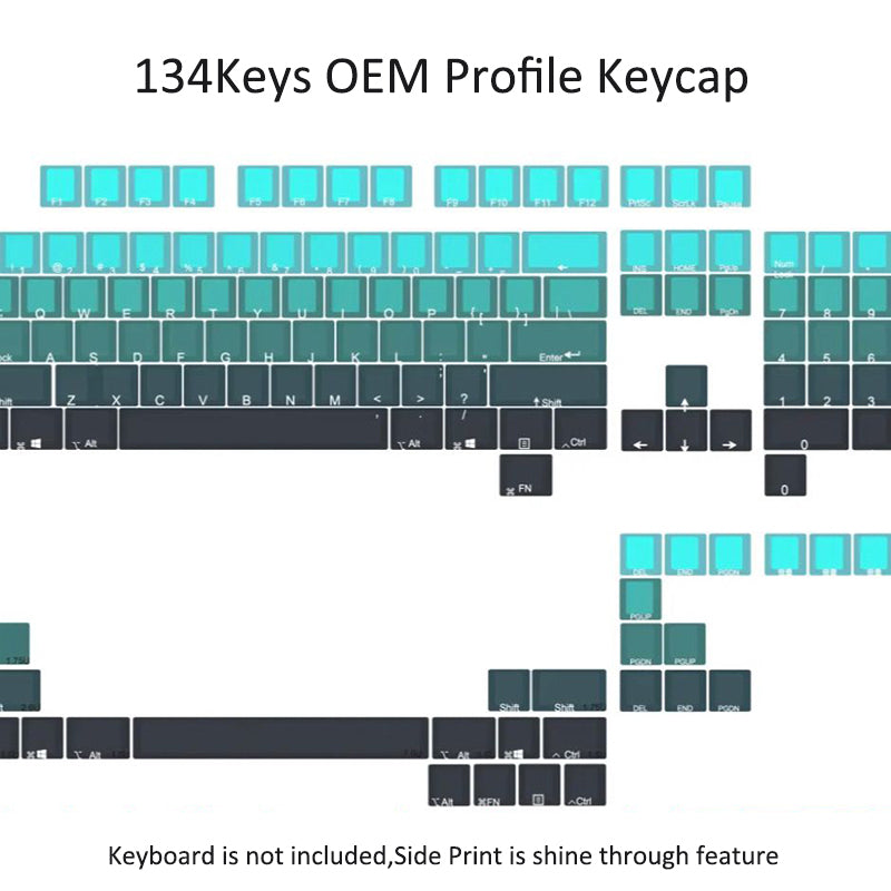 134 مفتاح بإضاءة خلفية RGB متدرجة سماوي PBT أغطية مفاتيح OEM ملف تعريف أغطية مفاتيح مزدوجة اللقطة