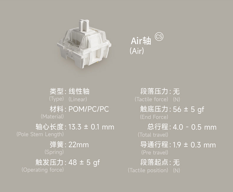 Akko Air Switch 3 Pin 48gf Linear Switch متوافق مع لوحة المفاتيح الميكانيكية MX (45 قطعة)