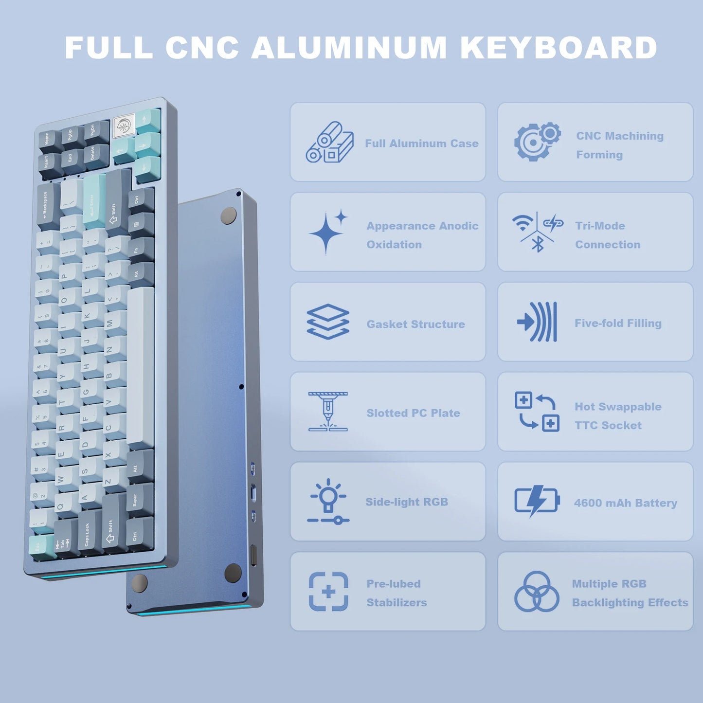 YUNZII AL71 68% CNC Aluminum Hot Swappable Gasket Wireless Mechanical Keyboard