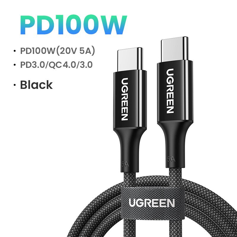 UGREEN 100W USB Cable for MacBook Samsung S21 E-marker Chip 5A Blue Silicone Fast Charging USB C Type C Cable Mobile Phone Cord