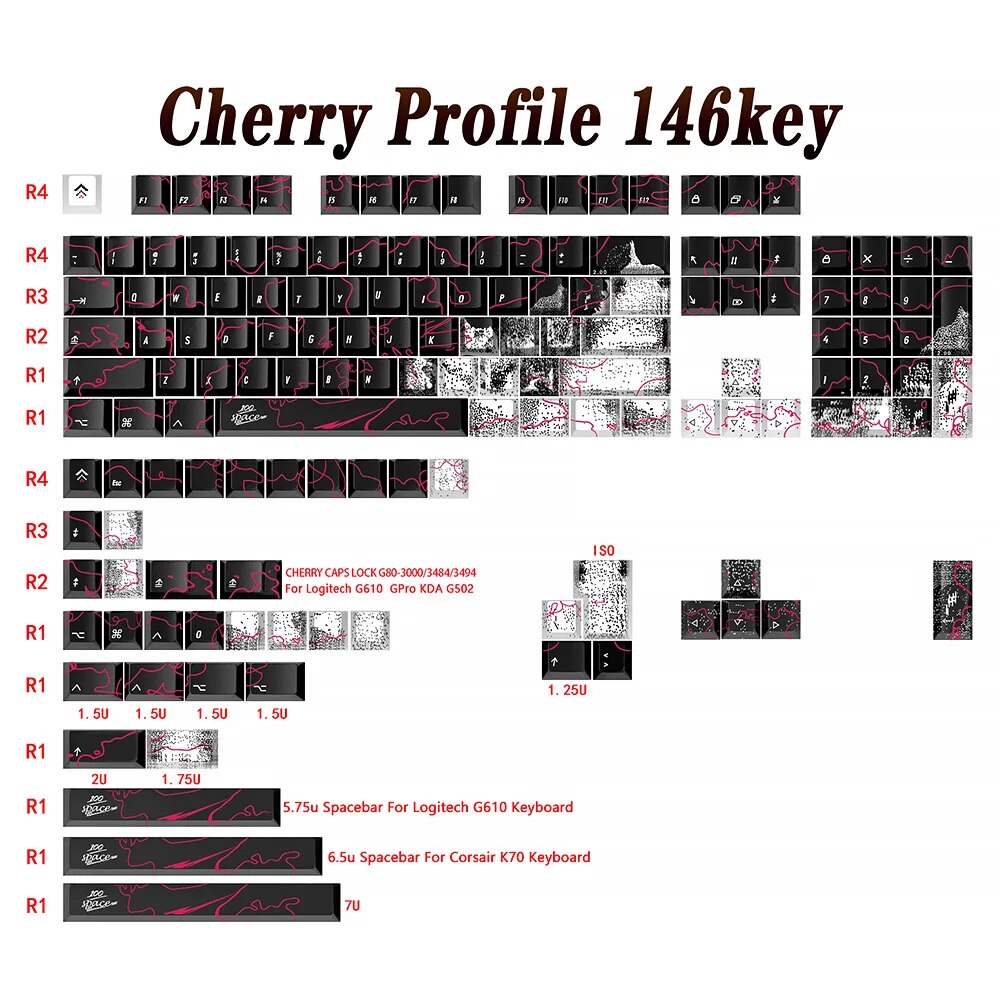 Graffiti Cherry Profile pbt venom Keycaps 146pcs