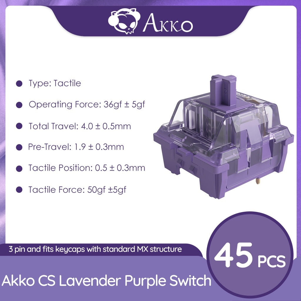 Akko CS Lavender Purple Switches 3 Pin 36gf Tactile Switch Compatible for MX Mechanical Keyboard (45 pcs)