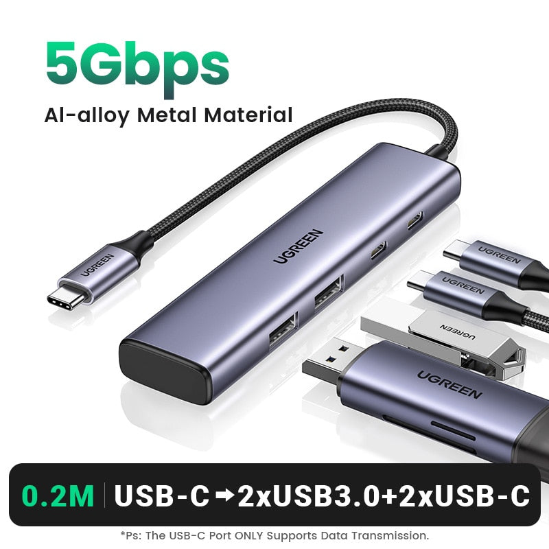 UGREEN USB C Hub 4 Ports USB C to USB Hub with 2 USB-C and 2 USB-A 5Gbps Data Port Aluminium Type C Hub to Multiple USB Adapter