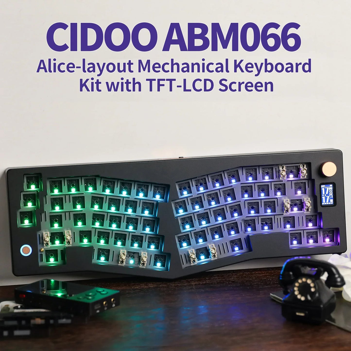 CIDOO ABM066 Barebones RGB Kit Alice-layout قابل للتبديل السريع لاسلكي/سلكي لـ Win/Mac عبر قابل للبرمجة