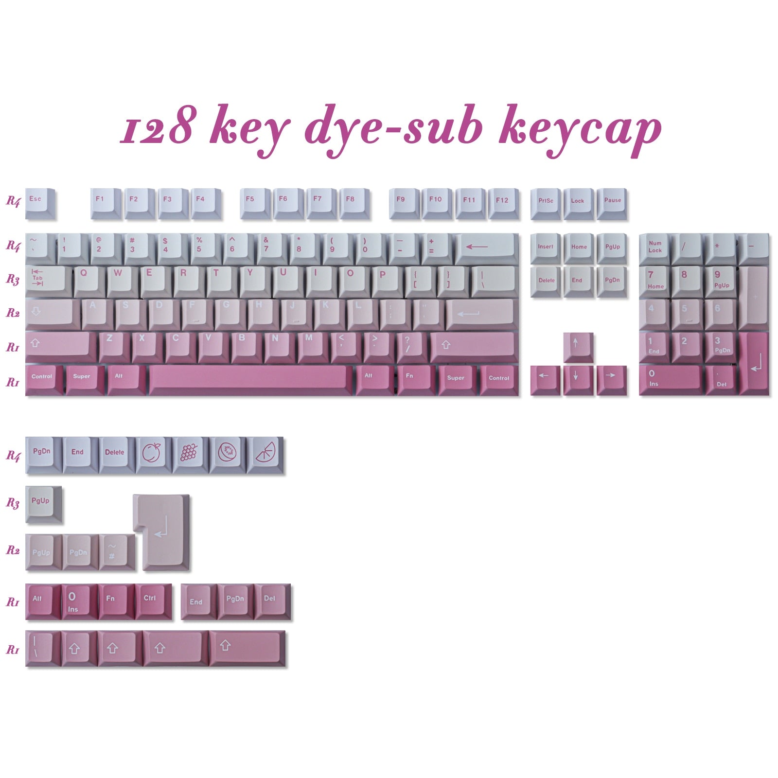 GMK Pink white gradient Keycaps, 128 Keys PBT Keycaps Cherry Profile DYE-SUB Personalized GMK Keycaps For Mechanical Keyboard