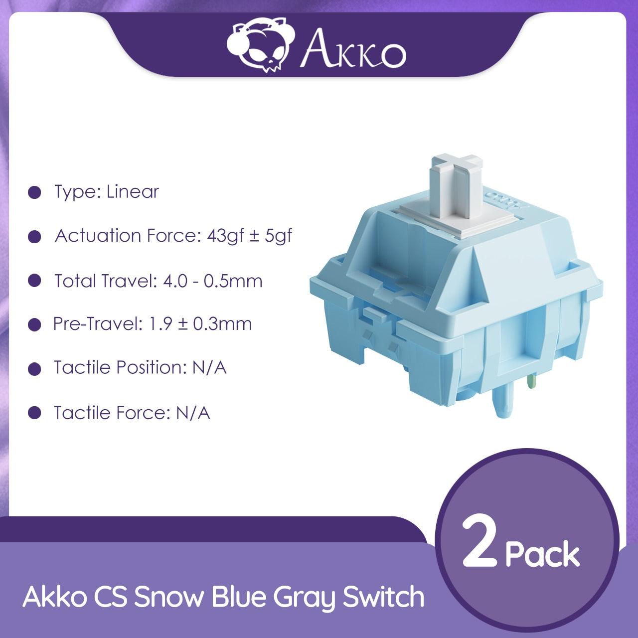 Akko CS Snow Blue Grey Switch 5 Pin 43gf Linear Switch Compatible with MX Mechanical Keyboard (45 pcs)