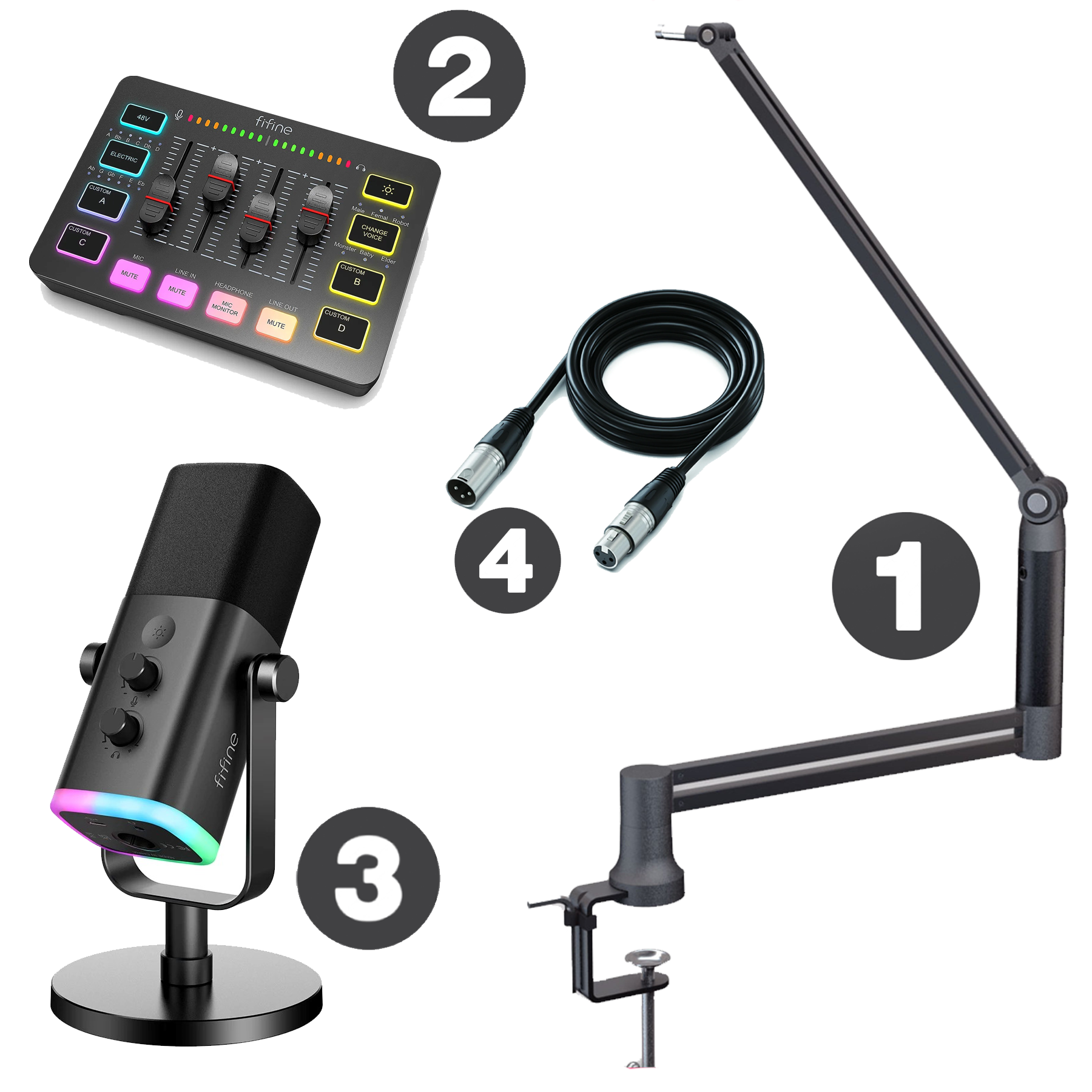 شحن فوري FIFINE Elite Black Package (AM8 V2+Mixer+Elite360 Stand+XLR Cable)