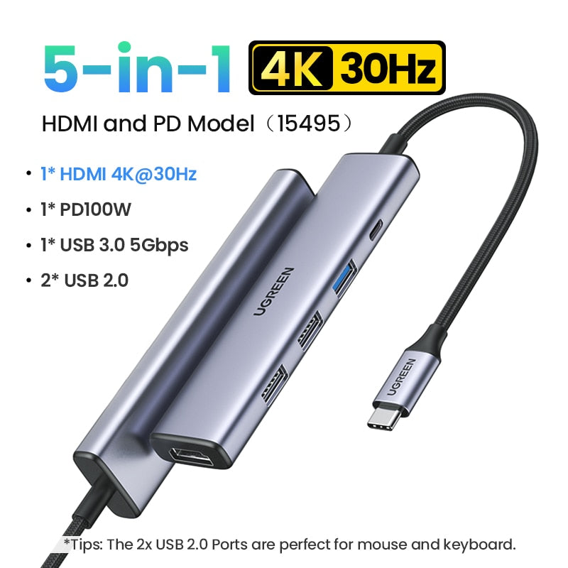 UGREEN USB C HUB 4K 60Hz Type C to HDMI 2.0 RJ45 PD 100W Adapter For Macbook Air Pro iPad Pro M2 M1 PC Accessories USB 3.0 HUB