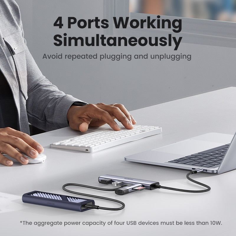 UGREEN USB C Hub 4 Ports USB C to USB Hub with 2 USB-C and 2 USB-A 5Gbps Data Port Aluminium Type C Hub to Multiple USB Adapter