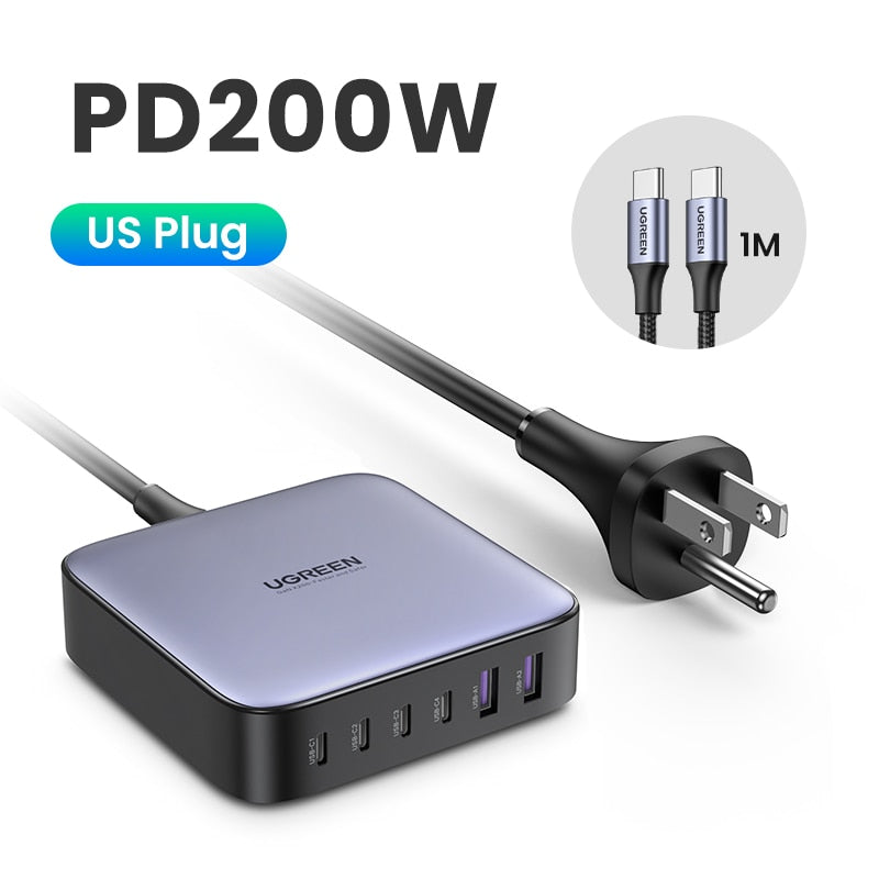 【NEW-IN】UGREEN 200W GaN Charger Desktop Laptop Fast Charger Adapter For iPhone 14 Pro Max Xiaomi Samsung Tablets Phone Charger