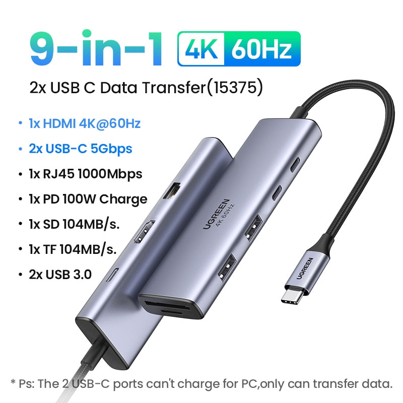 UGREEN USB C HUB 4K 60 هرتز Type C إلى HDMI 2.0 RJ45 PD 100W محول لأجهزة Macbook Air Pro iPad Pro M2 M1 ملحقات الكمبيوتر USB 3.0 HUB