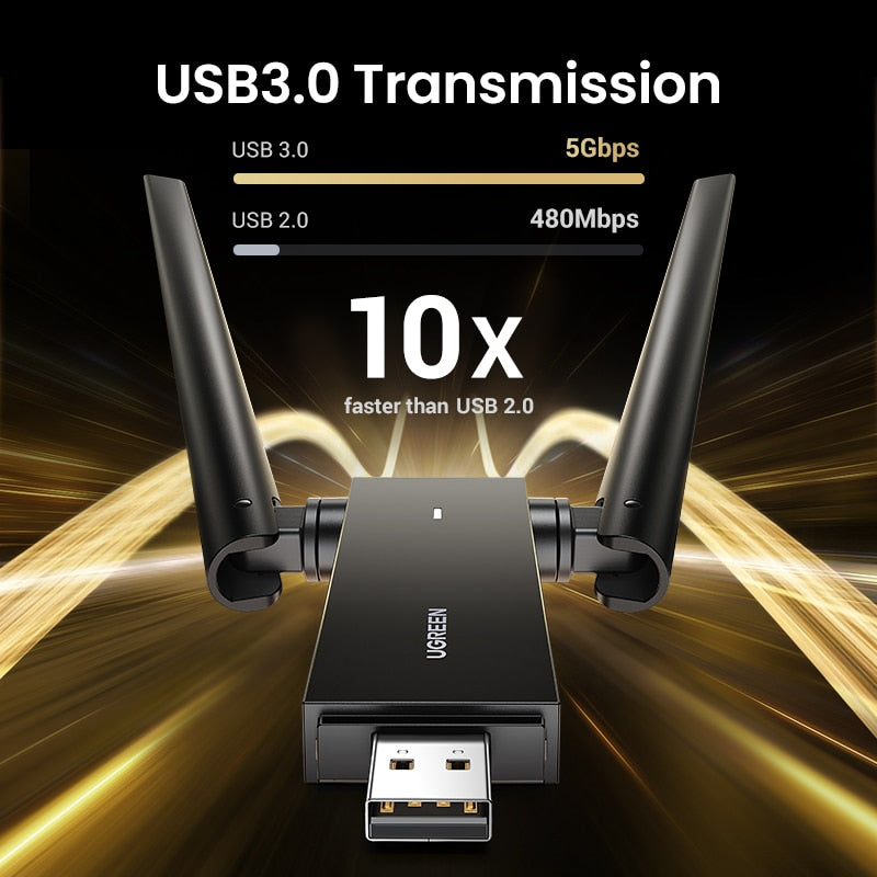 UGREEN WiFi Adapter AC1300 USB3.0 5GHz&2.4GHz Dual-Antenna USB WiFi for PC Desktop Laptop WiFi Antenna USB Ethernet Network
