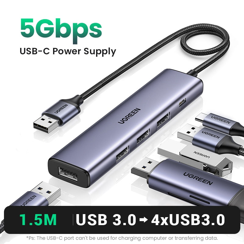 UGREEN USB C Hub 4 Ports USB C to USB Hub with 2 USB-C and 2 USB-A 5Gbps Data Port Aluminium Type C Hub to Multiple USB Adapter