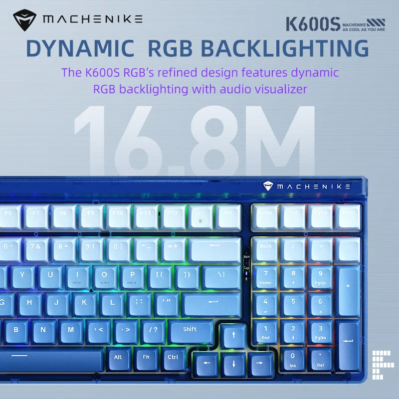 لوحة مفاتيح ميكانيكية لاسلكية Machenike K600S 96% قابلة للتبديل السريع PBT مزدوجة اللقطة Keycap RGB بإضاءة خلفية ثلاثية الوضع 