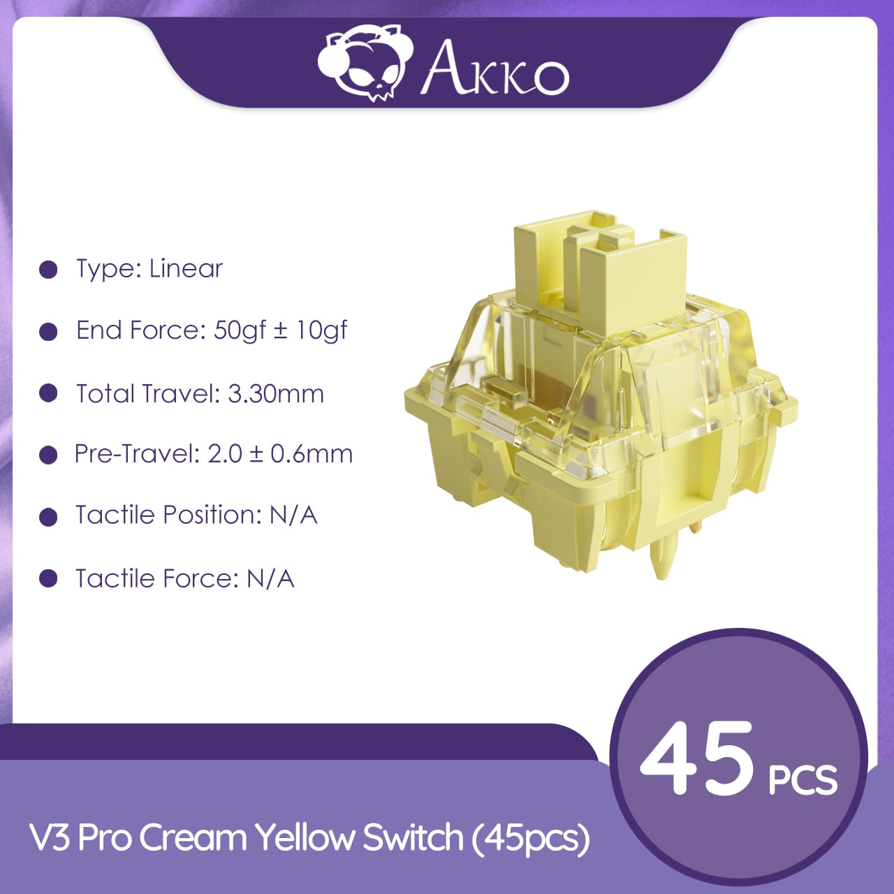 Akko V3 كريم أصفر برو سويتش 5 دبوس 50gf مفتاح خطي مع جذع مقاوم للغبار متوافق مع لوحة المفاتيح الميكانيكية MX 