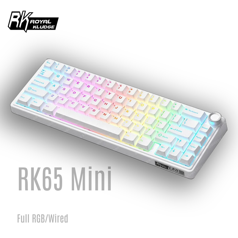 لوحة مفاتيح ميكانيكية صغيرة للألعاب Royal Kludge RK65 كاملة RGB 67Key TYPE-C سلكية مع مقبض