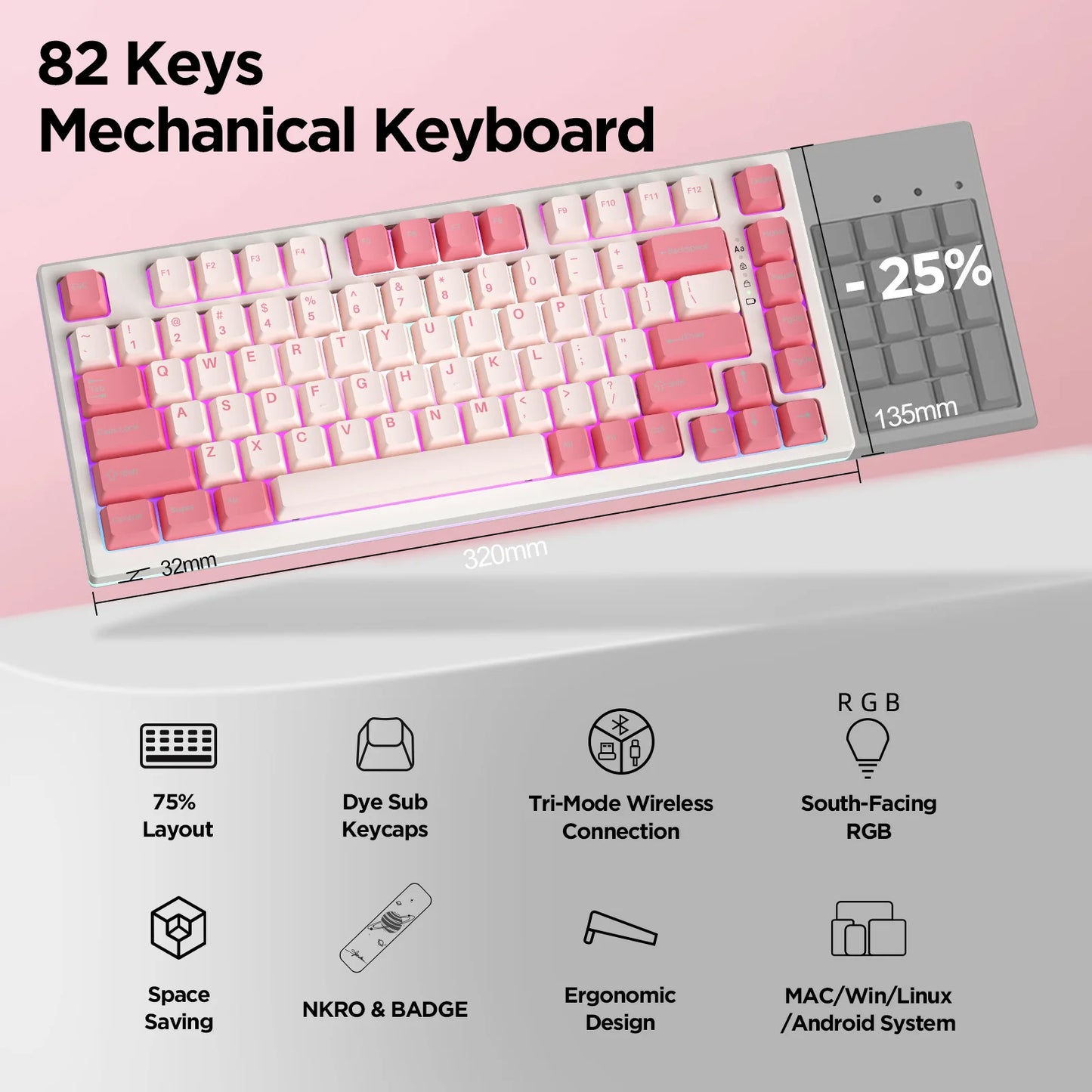 YUNZII YZ75 Pro 82-Key Wireless RGB Mechanical Keyboard