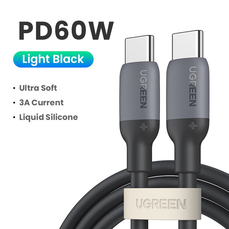 UGREEN 100W USB Cable for MacBook Samsung S21 E-marker Chip 5A Blue Silicone Fast Charging USB C Type C Cable Mobile Phone Cord