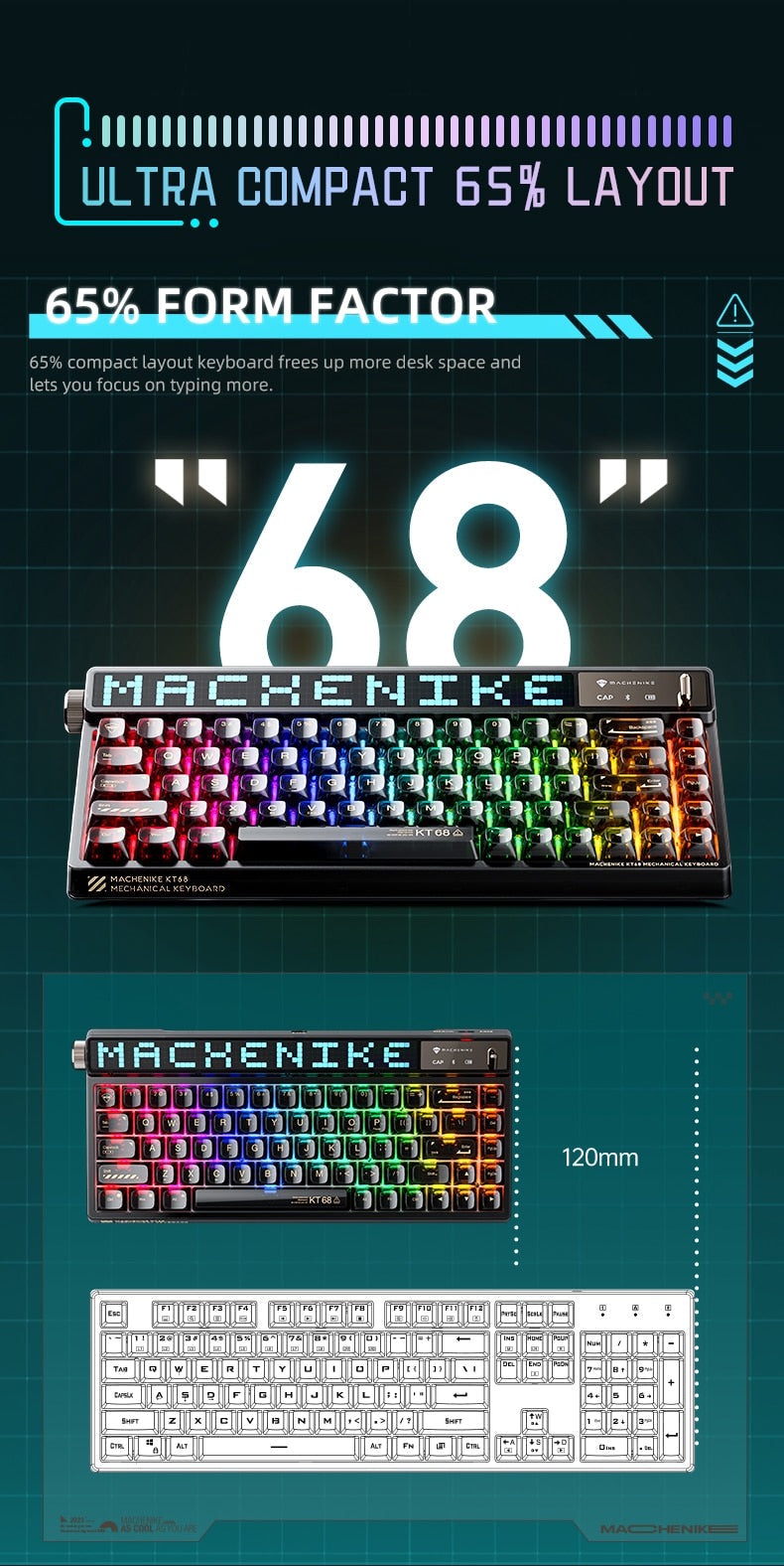 لوحة مفاتيح ميكانيكية ذات شاشة ذكية من Machenike KT68 Pro