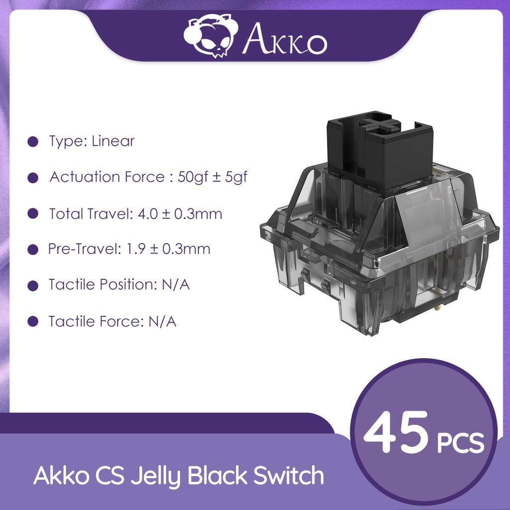 Akko CS Jelly Black Switches 3 Pin 50gf Linear Switch Dustproof Stem Compatible with MX Mechanical Keyboard (45 pcs)