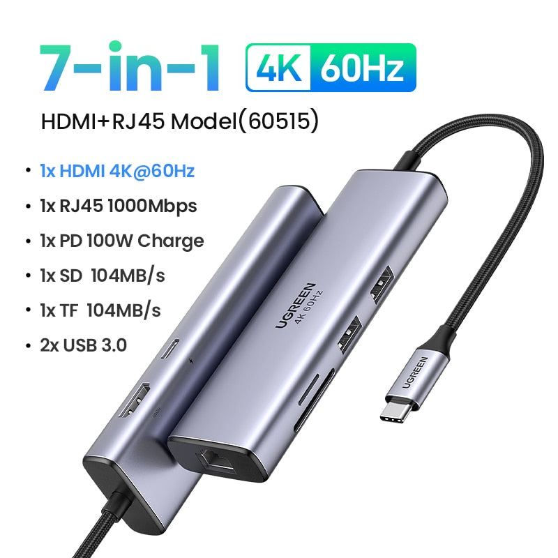 UGREEN USB HUB 4K HDMI Adapter USB C to RJ45 USB 3.0 PD 100W Dock for MacBook Pro Air M2 M1 USB-C Type C 3.1 Splitter USB C HUB