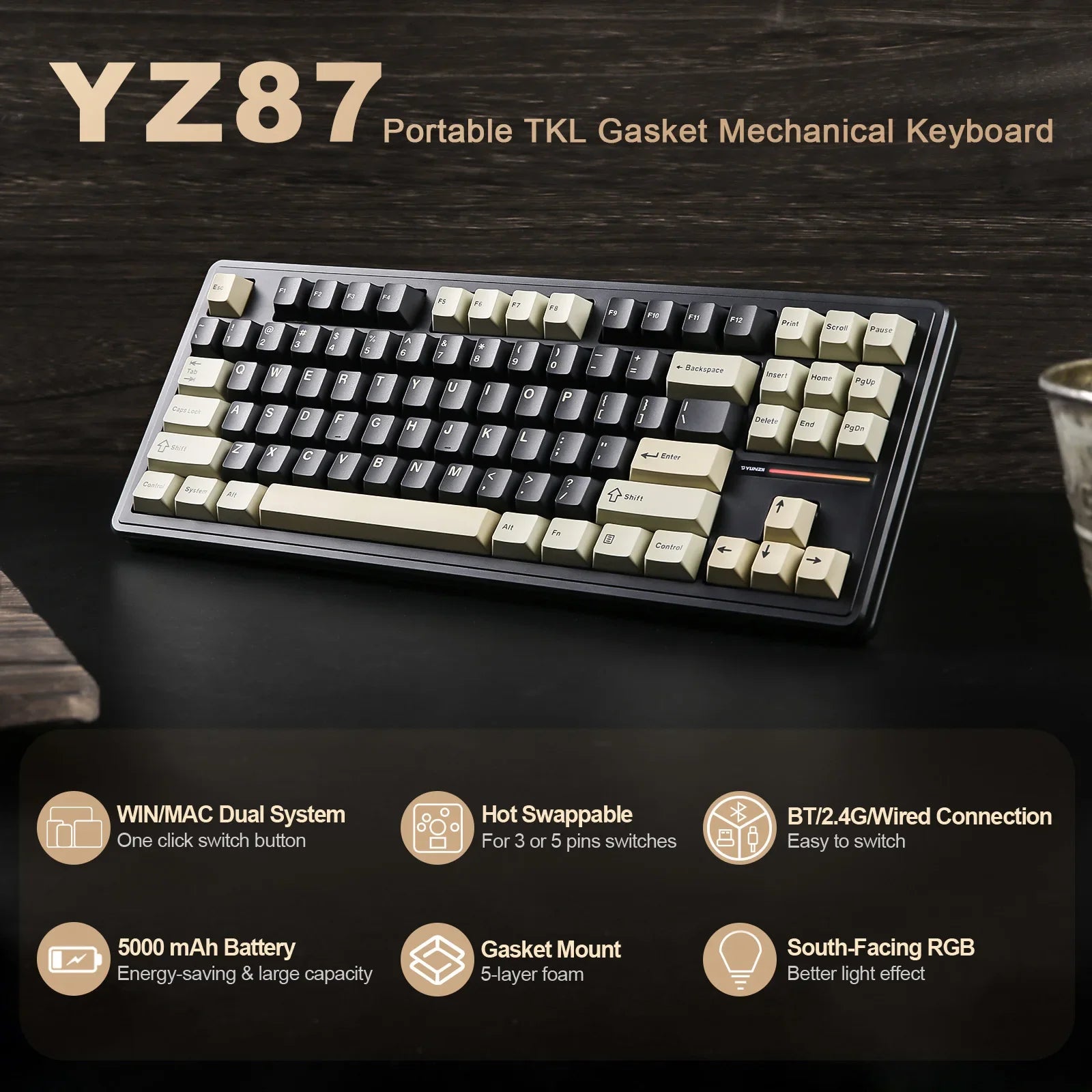 YUNZII YZ87 TKL 75% Wireless Hot Swappable RGB Mechanical Keyboard