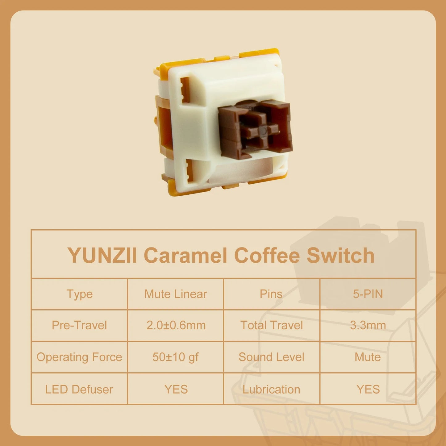 YUNZII Caramel Coffee Pre-Lubed 5-Pin Linear Silent Switch