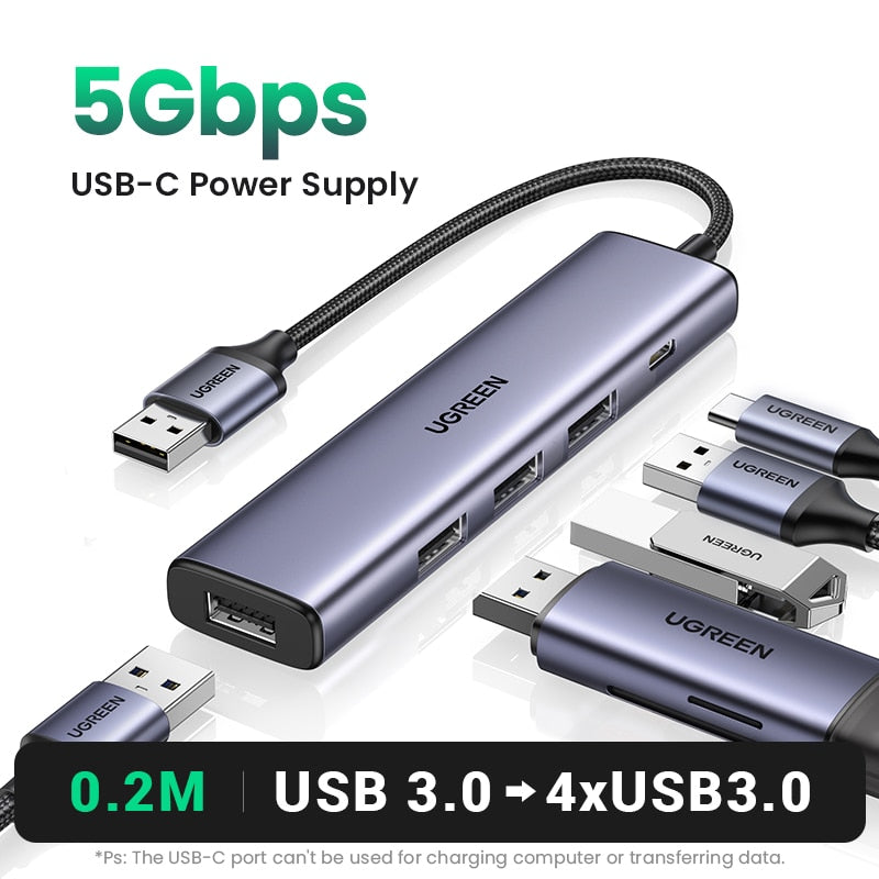 UGREEN USB C Hub 4 Ports USB C to USB Hub with 2 USB-C and 2 USB-A 5Gbps Data Port Aluminium Type C Hub to Multiple USB Adapter