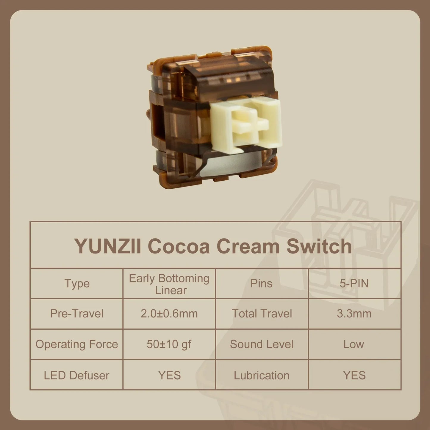 YUNZII Cocoa Cream Pre-Lubed 5-Pin Early Bottoming Linear Switch