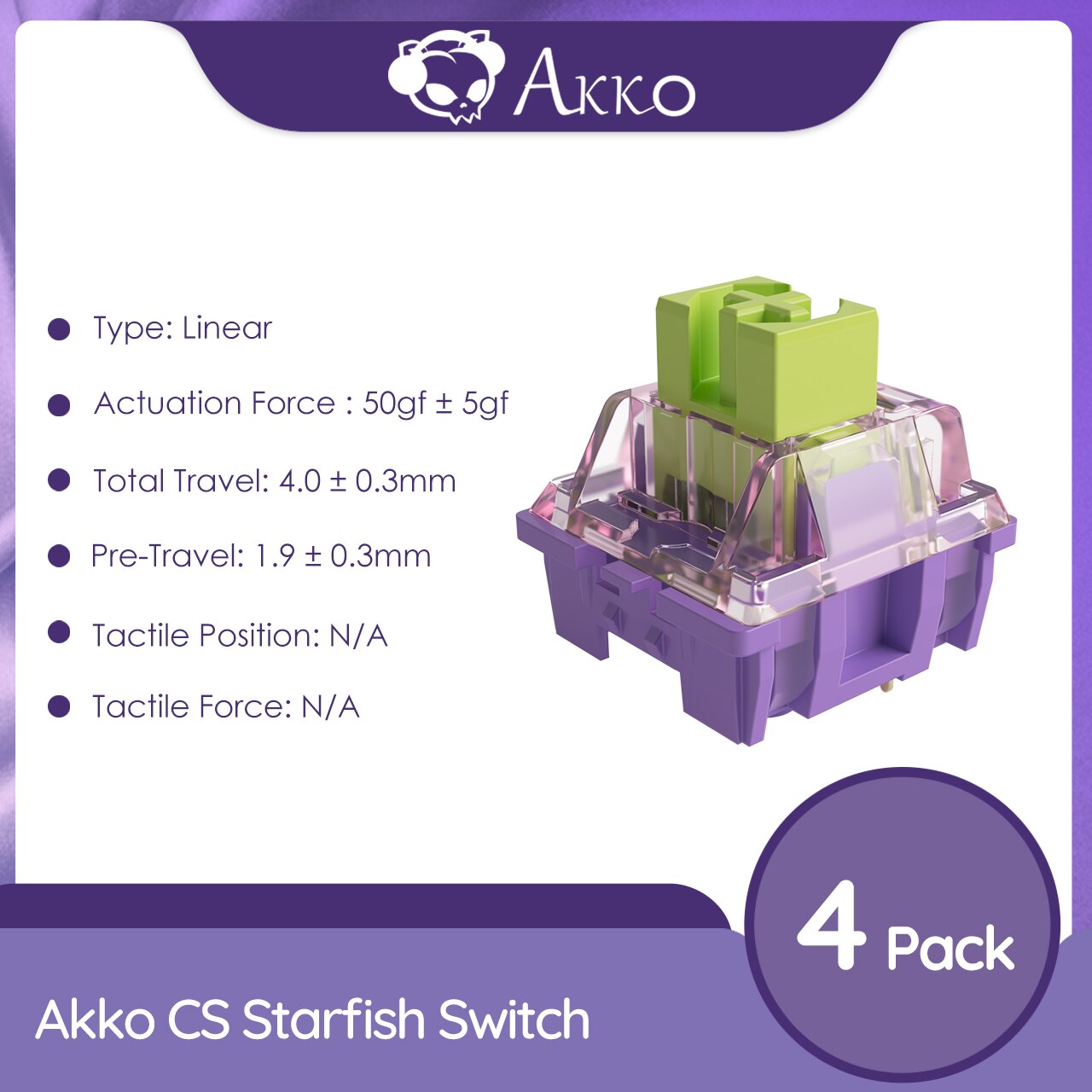 Akko CS Starfish Switches 3 Pin 50gf خطي مع جذع مقاوم للغبار متوافق مع لوحة المفاتيح الميكانيكية MX (45 قطعة) 