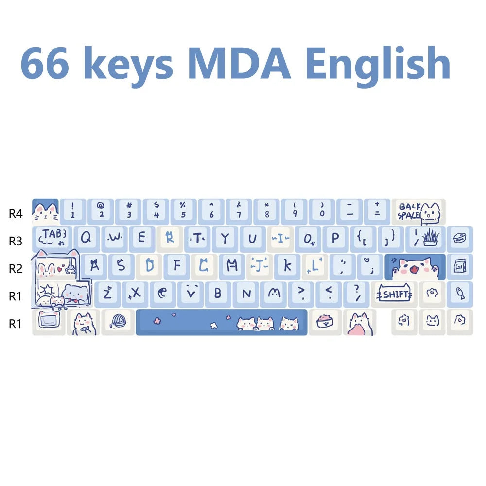 قبعات مفاتيح زرقاء مواء مواء كات PBT MDA