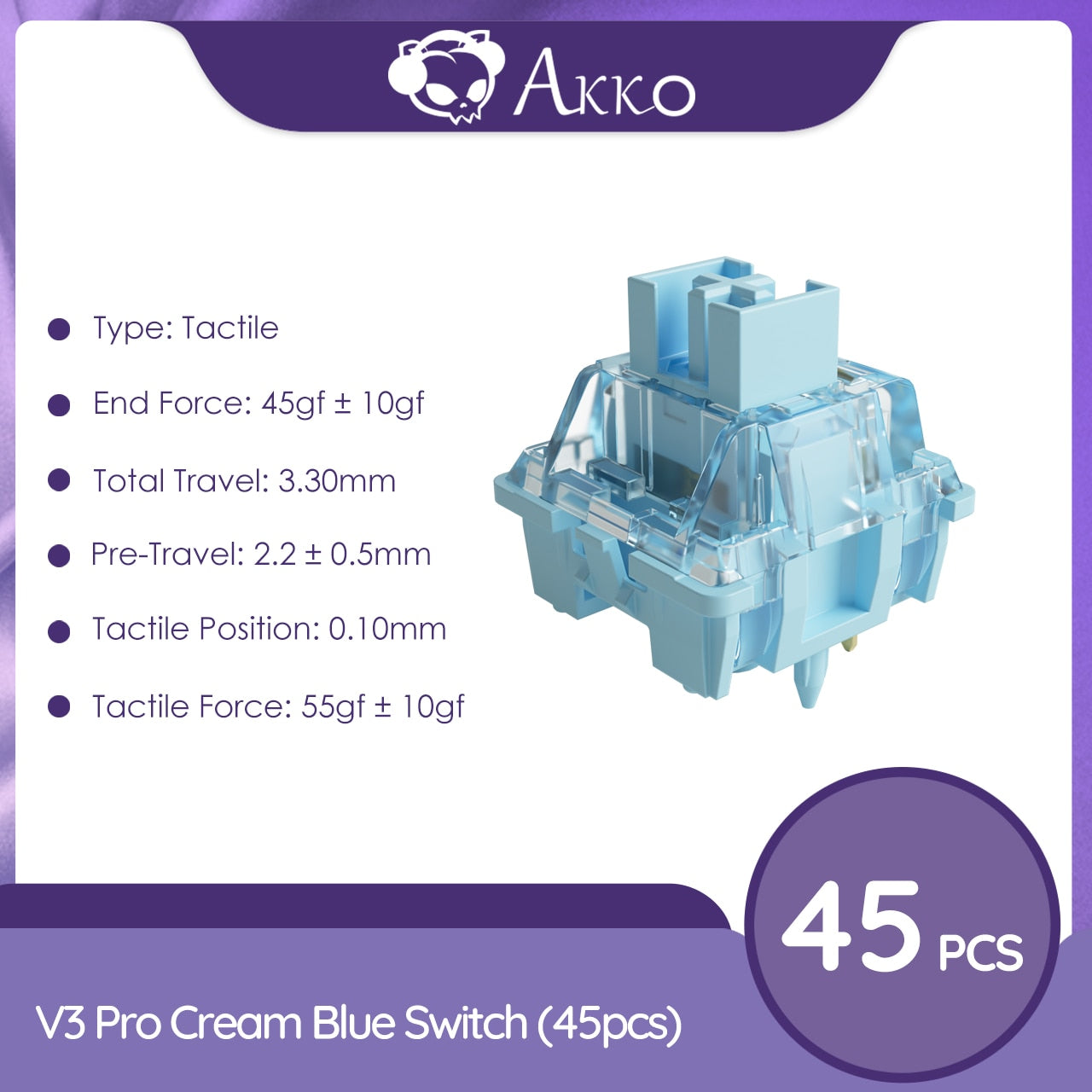 Akko V3/V3 Pro Cream Blue Switch 3 Pin 38gf Tactile Switch With Dustproof Stem Compatible with MX Mechanical Keyboard