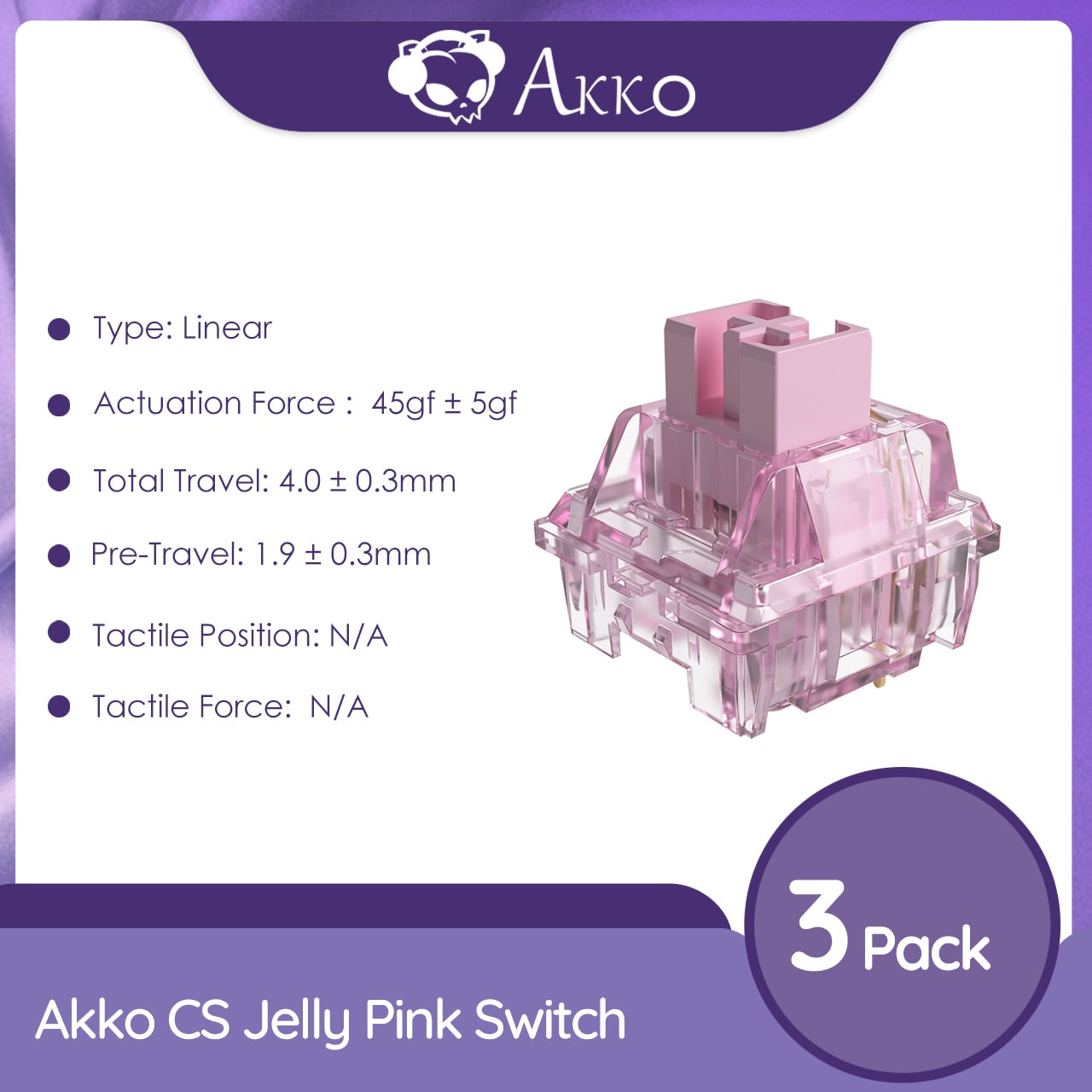 Akko CS Jelly Pink Switches 3 Pin 45gf خطي مفتاح مقاوم للغبار متوافق مع لوحة المفاتيح الميكانيكية MX (45 قطعة) 