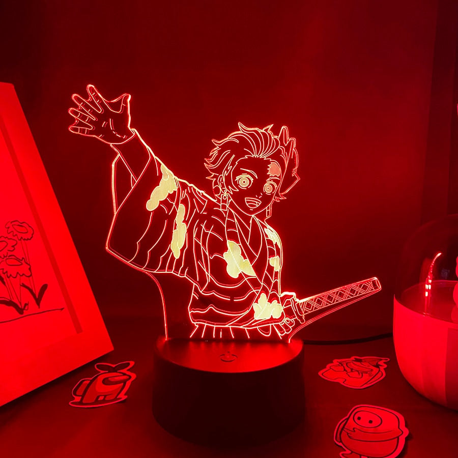 مجسم قاتل الشياطين تانجيرو كامادو بمصابيح LED ثلاثية الأبعاد