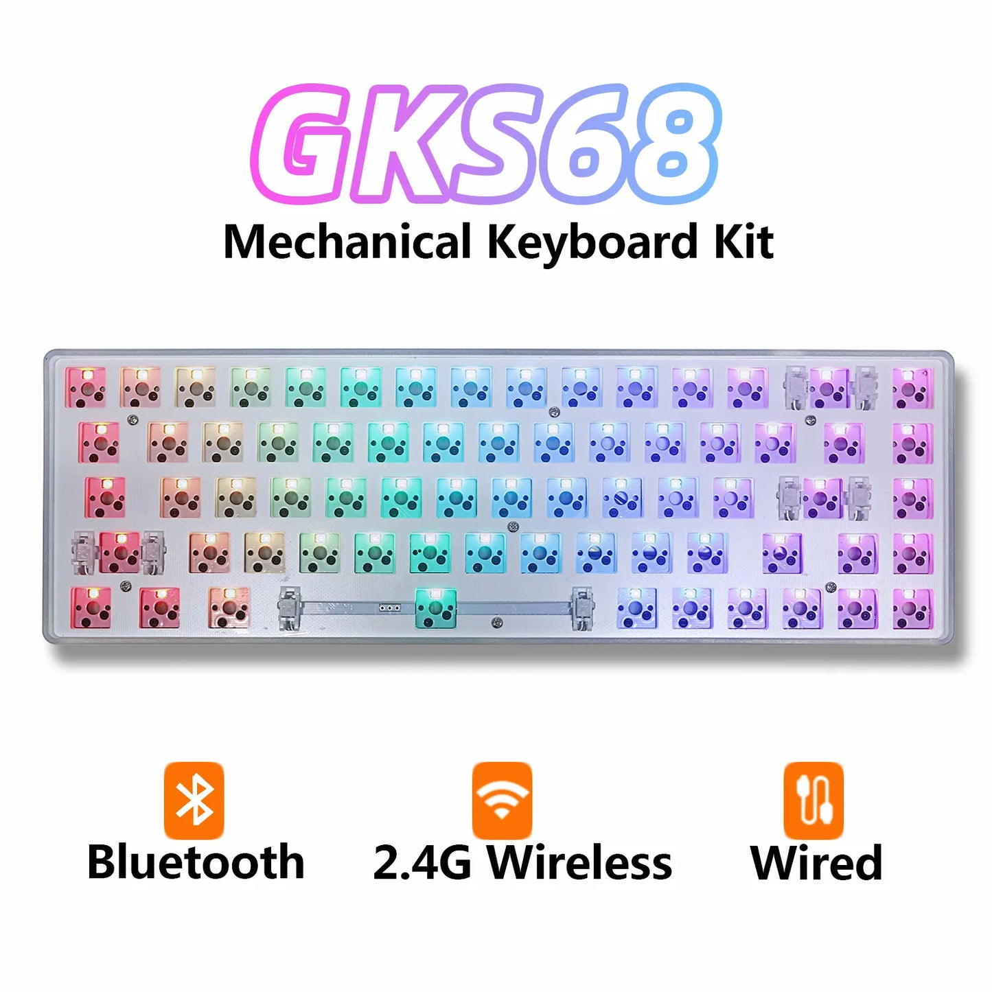 GKS68 Wireless Kit 60% hot-swappable RGB Backlit PCB DIY 3 Mode